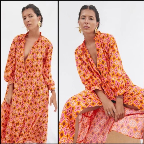 Zara Dresses & Skirts - NWT Zara The Selma Long Print Midi 100% Cotton Maxi Dress Blogger Favourite Sz.S